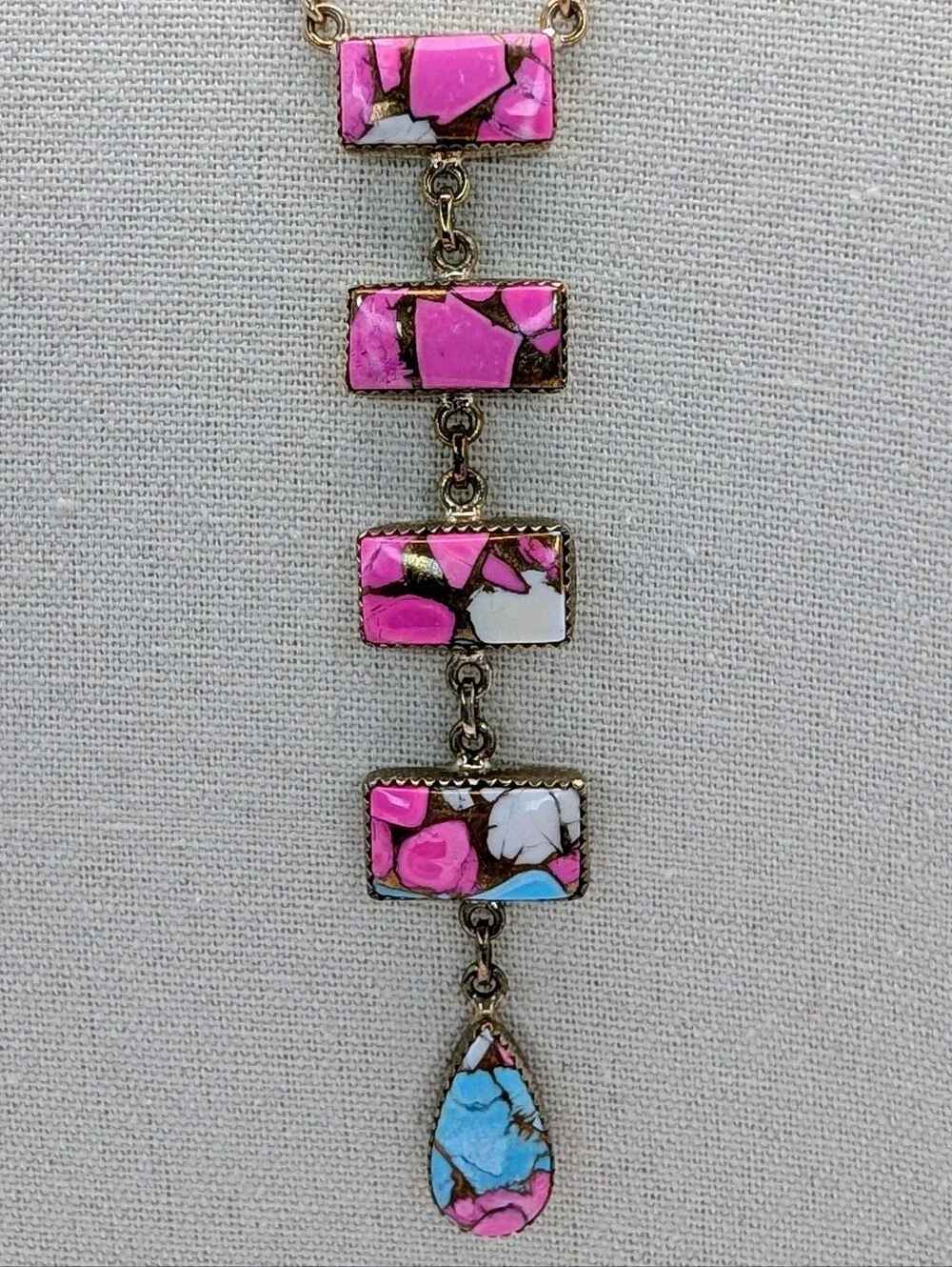 Cotton Candy Turquoise Lariat S925 Sterling Silver Gemstone Statement Necklace